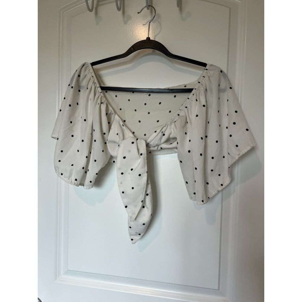Etophe Studios Flare Sleeve Polka Dot Tie Crop Top
